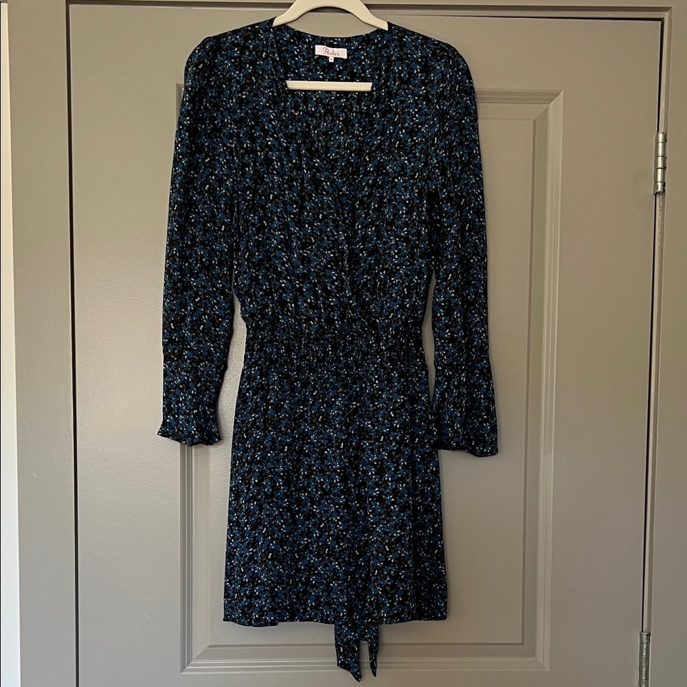 Parker Black and Blue Floral Long Sleeve Dress